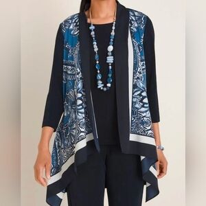 Chicos Travelers Scarf Front Cardigan Size 4 (20-22) Kimono Open